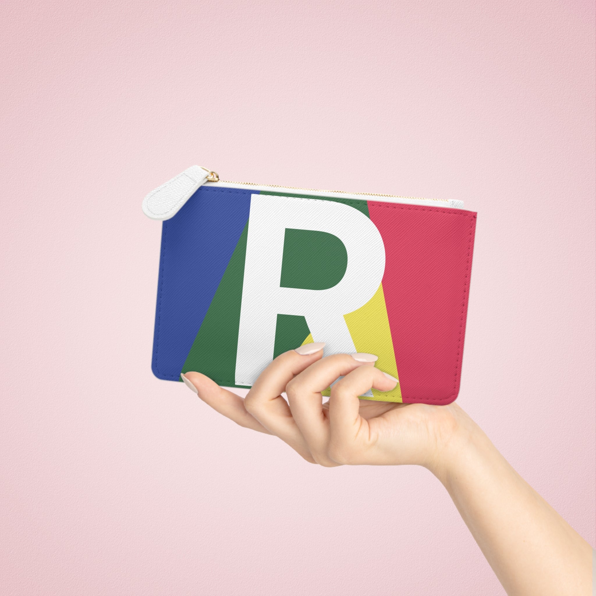Initial R Mini Clutch — Colorblock Monogram Wristlet Wallet