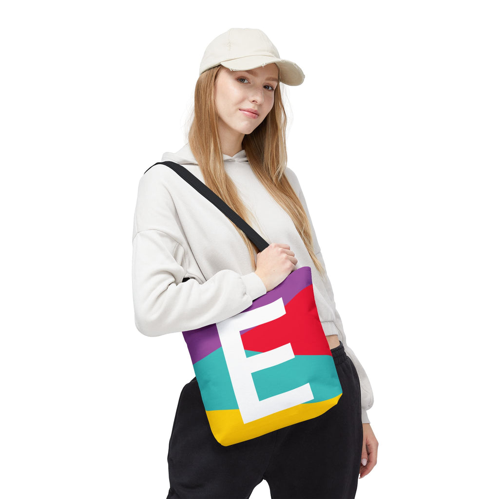 Monogram 'E' Colorblock Tote Bag — Personalized Initial E Shoulder Tote