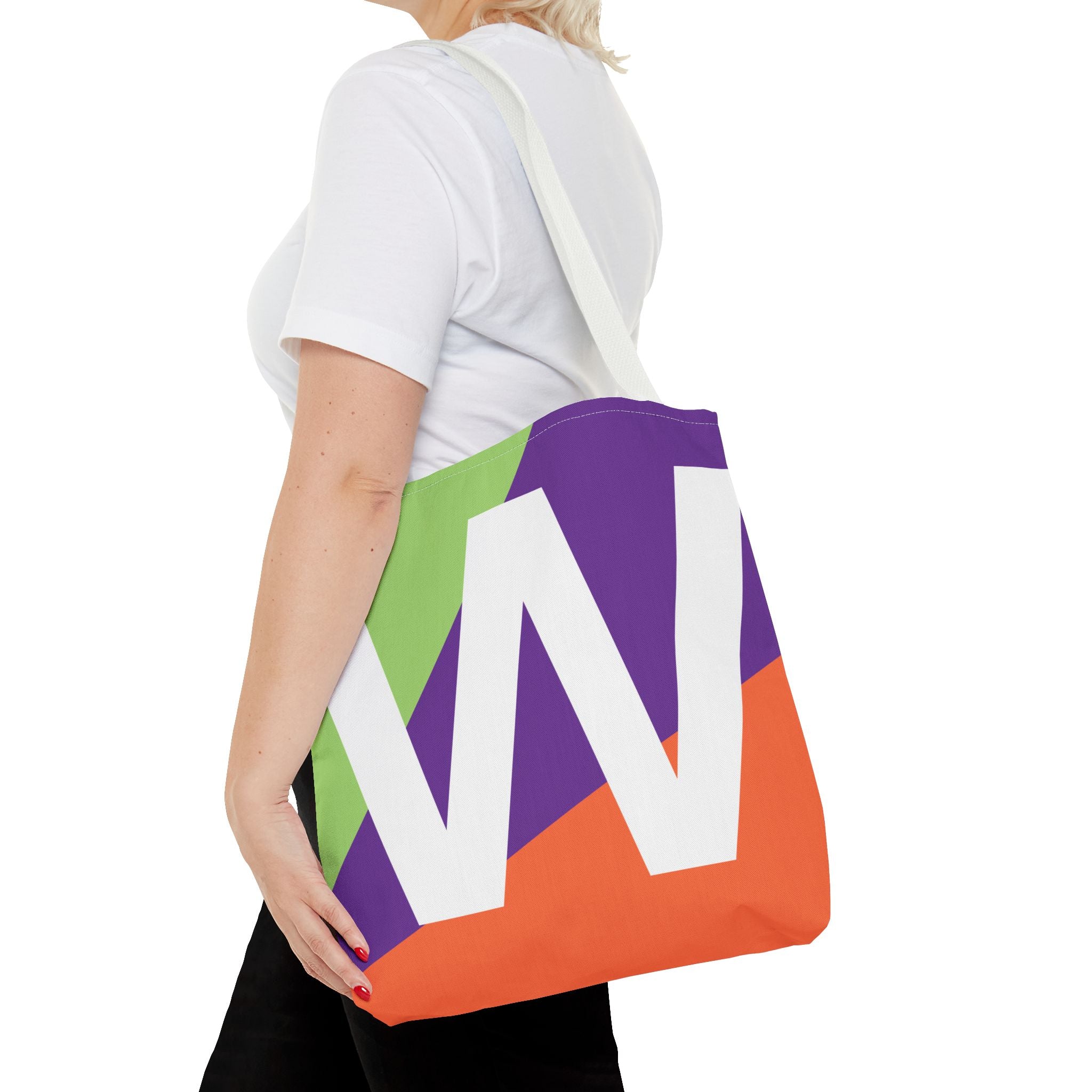 Monogram 'W' Colorblock Tote Bag — Personalized Initial W Shoulder Tote