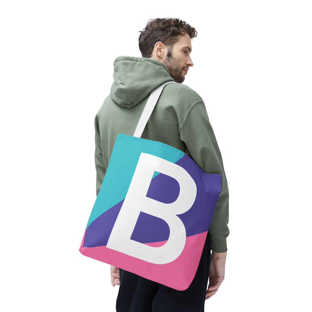 Monogram 'B' Colorblock Tote Bag — Personalized Initial B Shoulder Tote