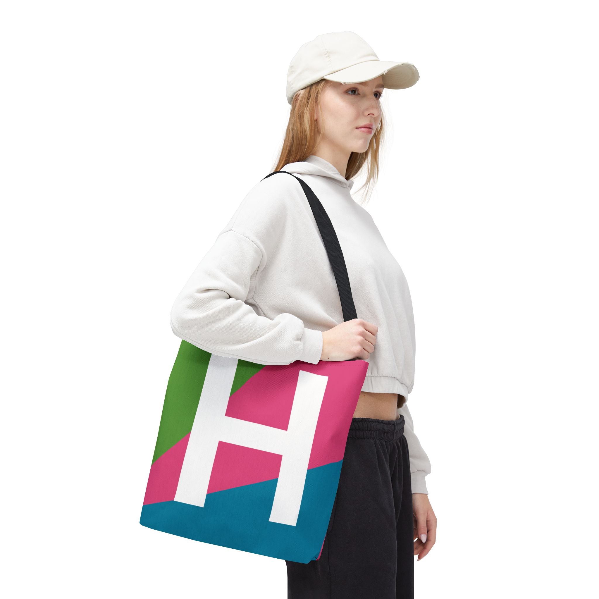 Monogram 'H' Colorblock Tote Bag — Personalized Initial H Shoulder Tote