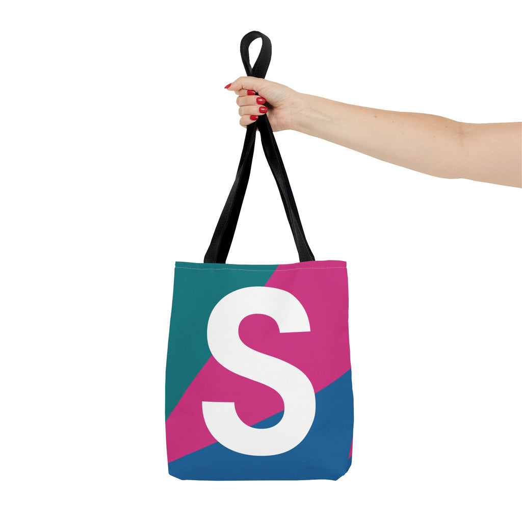 Monogram 'S' Colorblock Tote Bag — Personalized Initial S Shoulder Tote