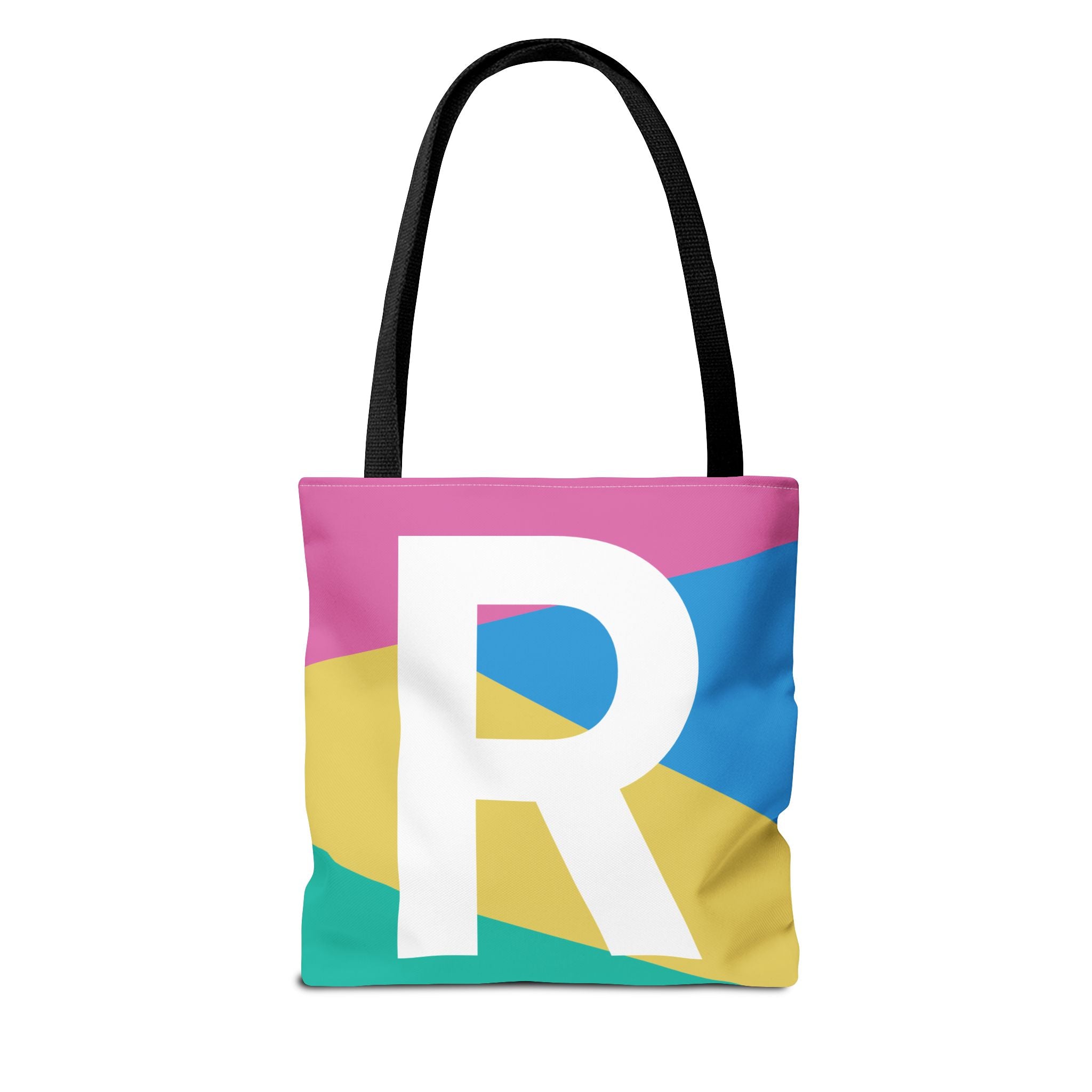 Monogram 'R' Colorblock Tote Bag — Personalized Initial R Shoulder Tote