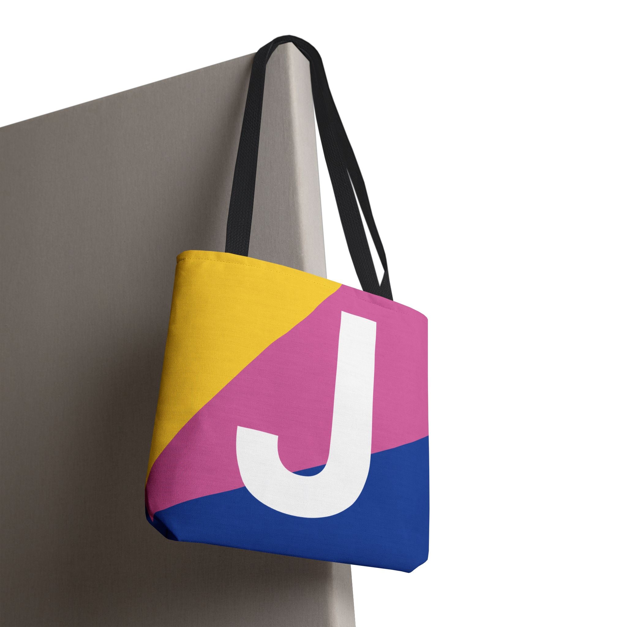 Monogram 'J' Colorblock Tote Bag — Personalized Initial J Shoulder Tote