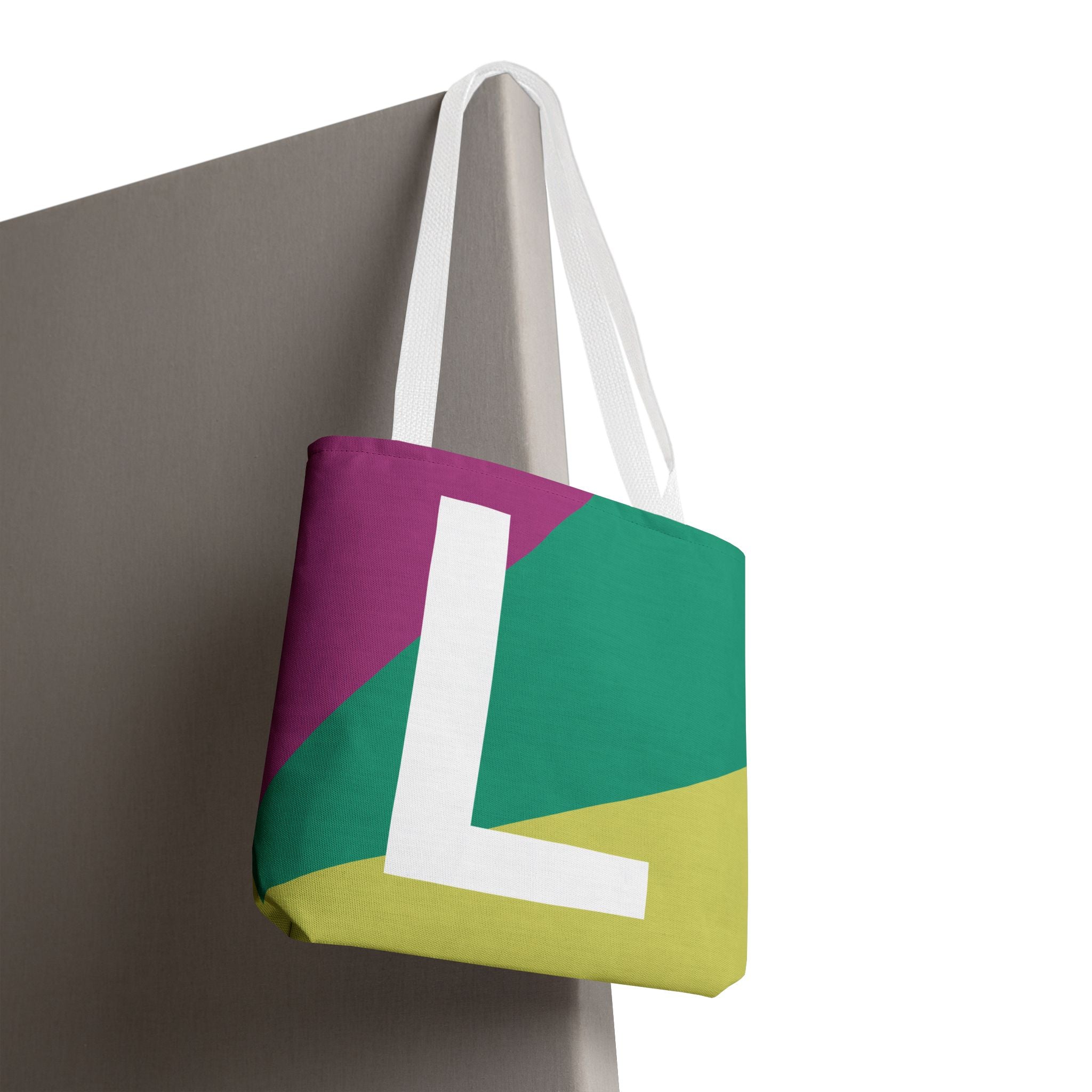 Monogram 'L' Colorblock Tote Bag — Personalized Initial L Shoulder Tote