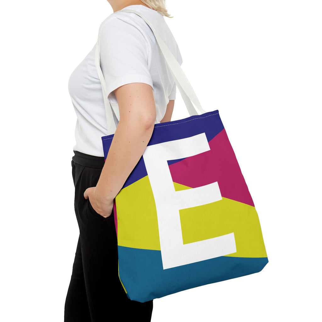 Monogram 'E' Colorblock Tote Bag — Personalized Initial E Shoulder Tote
