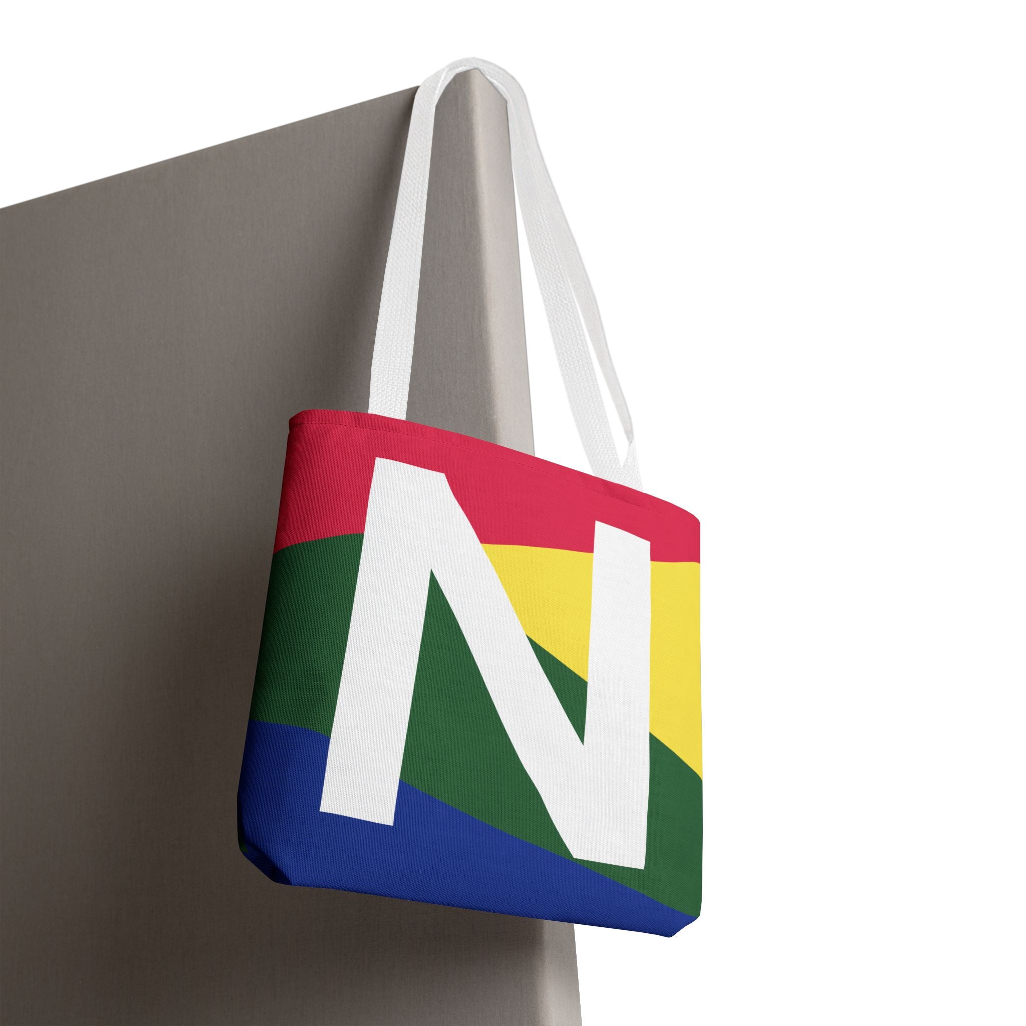 Monogram 'N' Colorblock Tote Bag — Personalized Initial N Shoulder Tote
