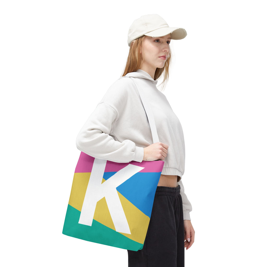 Monogram 'K' Colorblock Tote Bag — Personalized Initial K Shoulder Tote