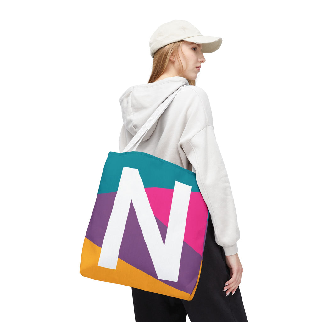 Monogram 'N' Colorblock Tote Bag — Personalized Initial N Shoulder Tote