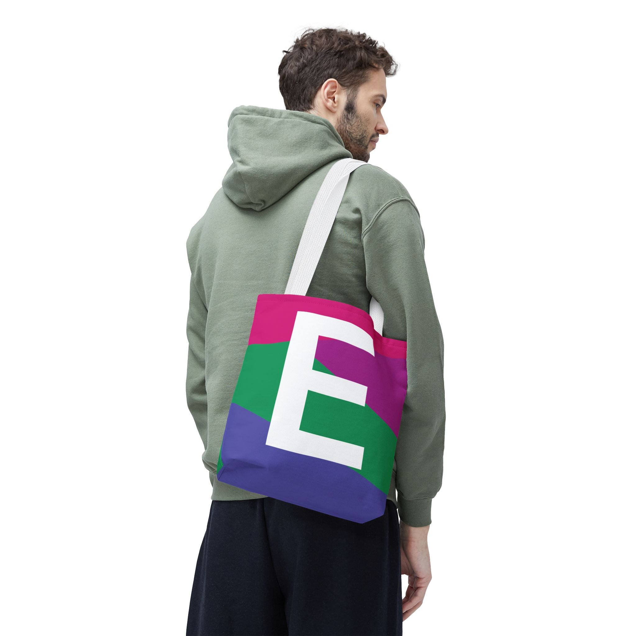 Monogram 'E' Colorblock Tote Bag — Personalized Initial E Shoulder Tote