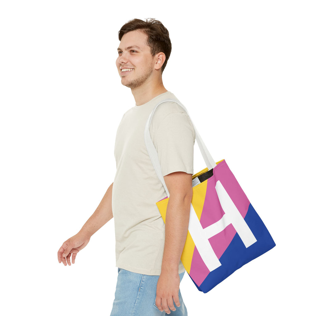 Monogram 'H' Colorblock Tote Bag — Personalized Initial H Shoulder Tote
