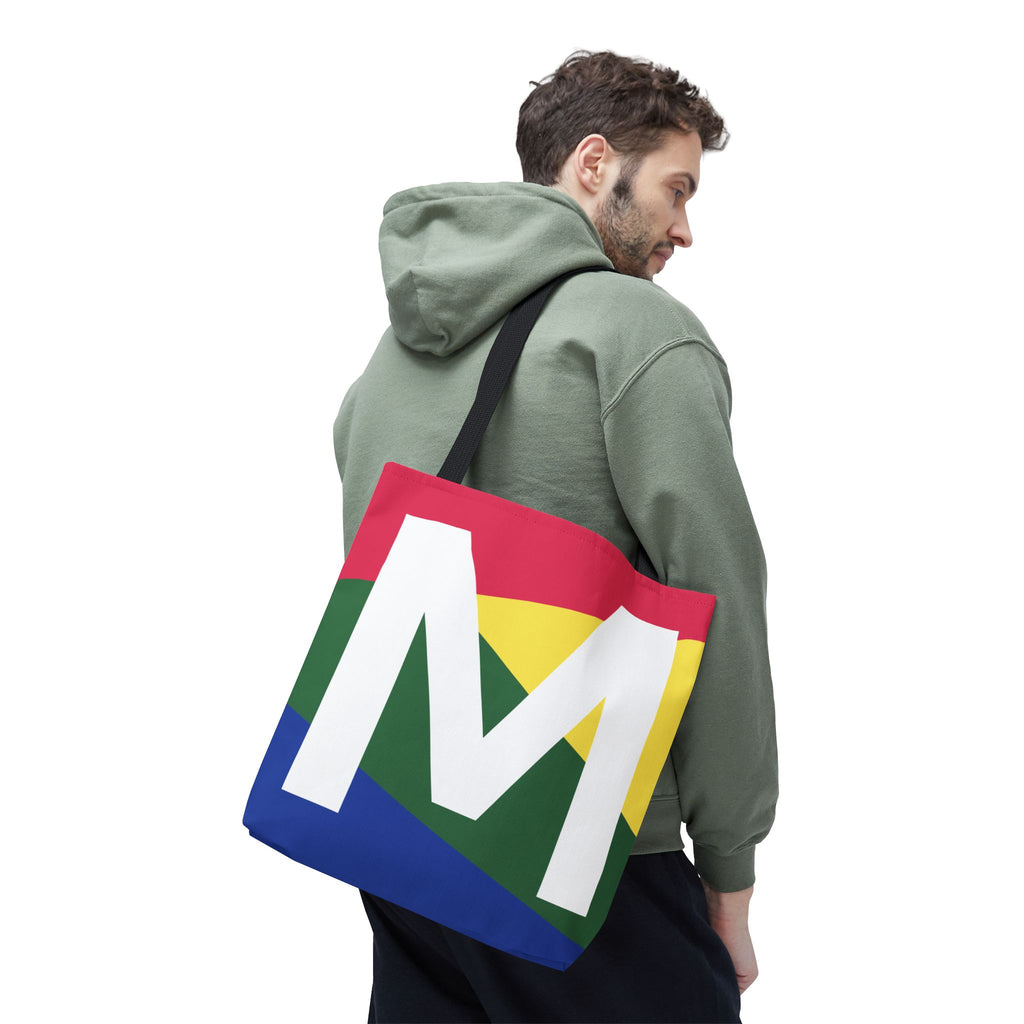 Monogram 'M' Colorblock Tote Bag — Personalized Initial M Shoulder Tote