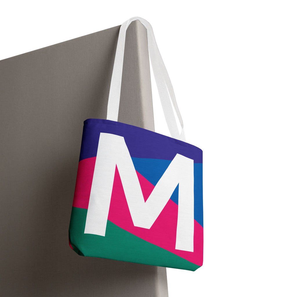 Monogram 'M' Colorblock Tote Bag — Personalized Initial M Shoulder Tote