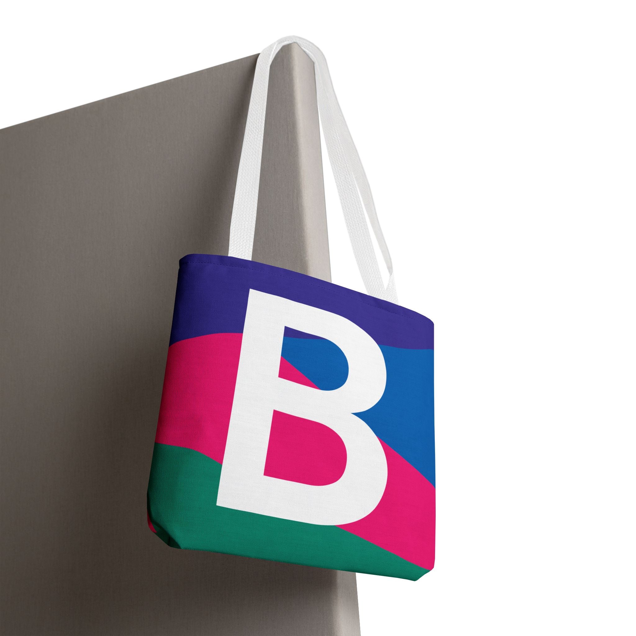 Monogram 'B' Colorblock Tote Bag — Personalized Initial B Shoulder Tote