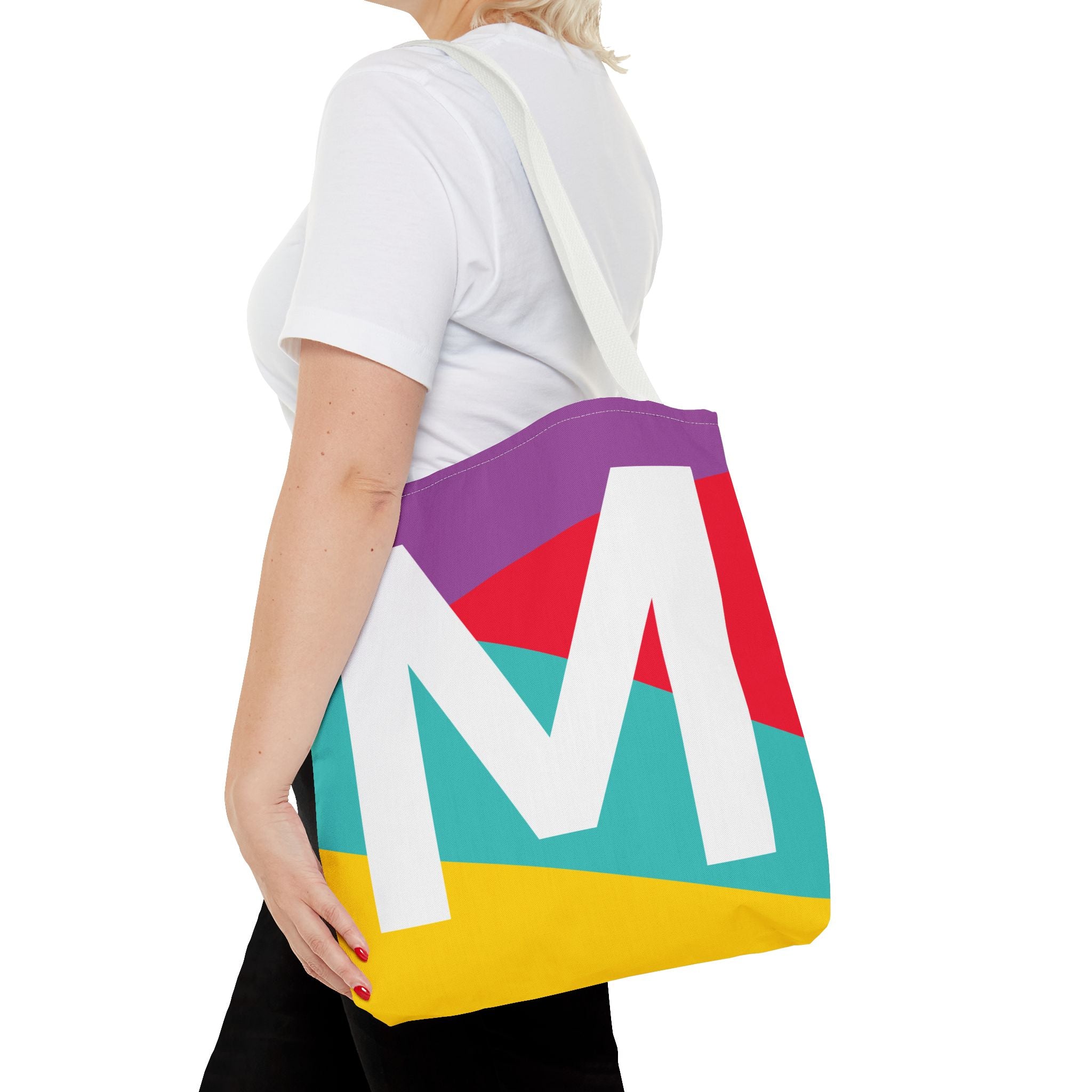 Monogram 'M' Colorblock Tote Bag — Personalized Initial M Shoulder Tote