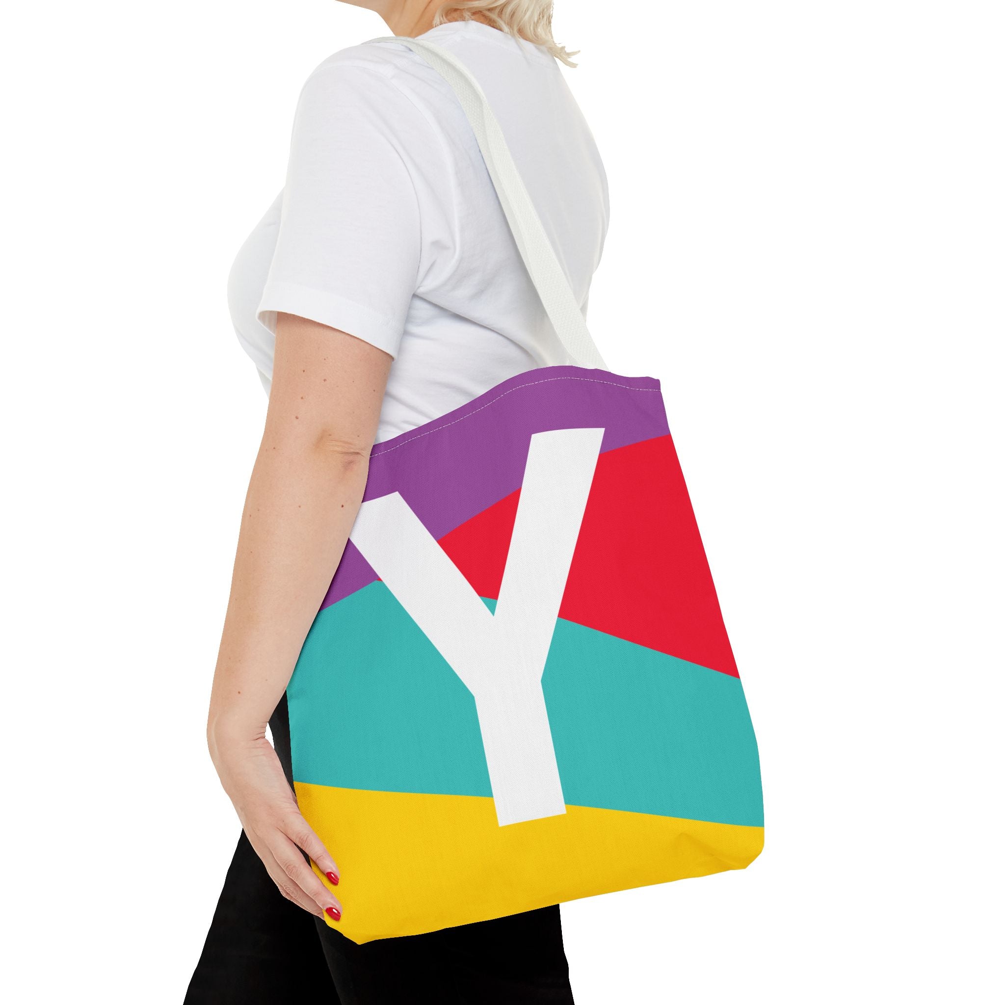 Monogram 'Y' Colorblock Tote Bag — Personalized Initial Y Shoulder Tote