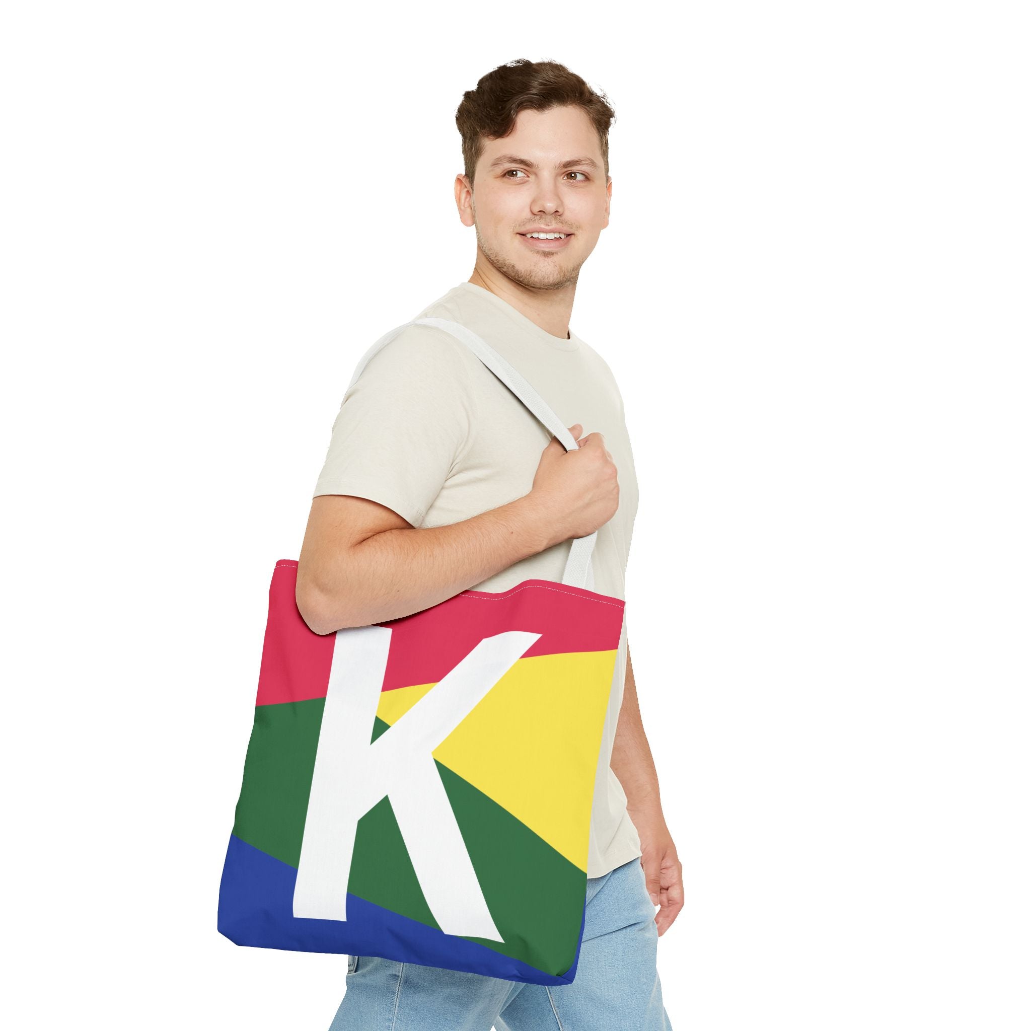 Monogram 'K' Colorblock Tote Bag — Personalized Initial K Shoulder Tote