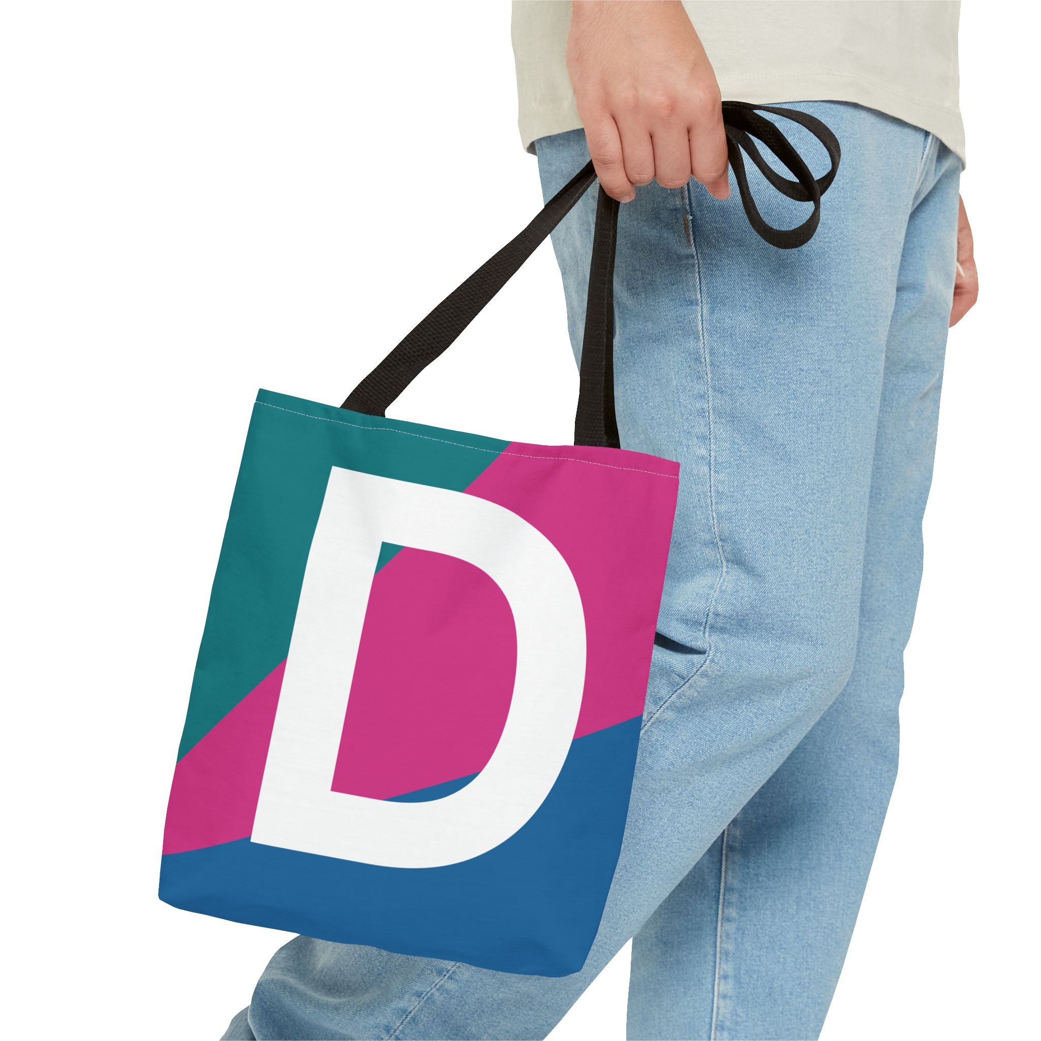 Monogram 'D' Colorblock Tote Bag — Personalized Initial D Shoulder Tote