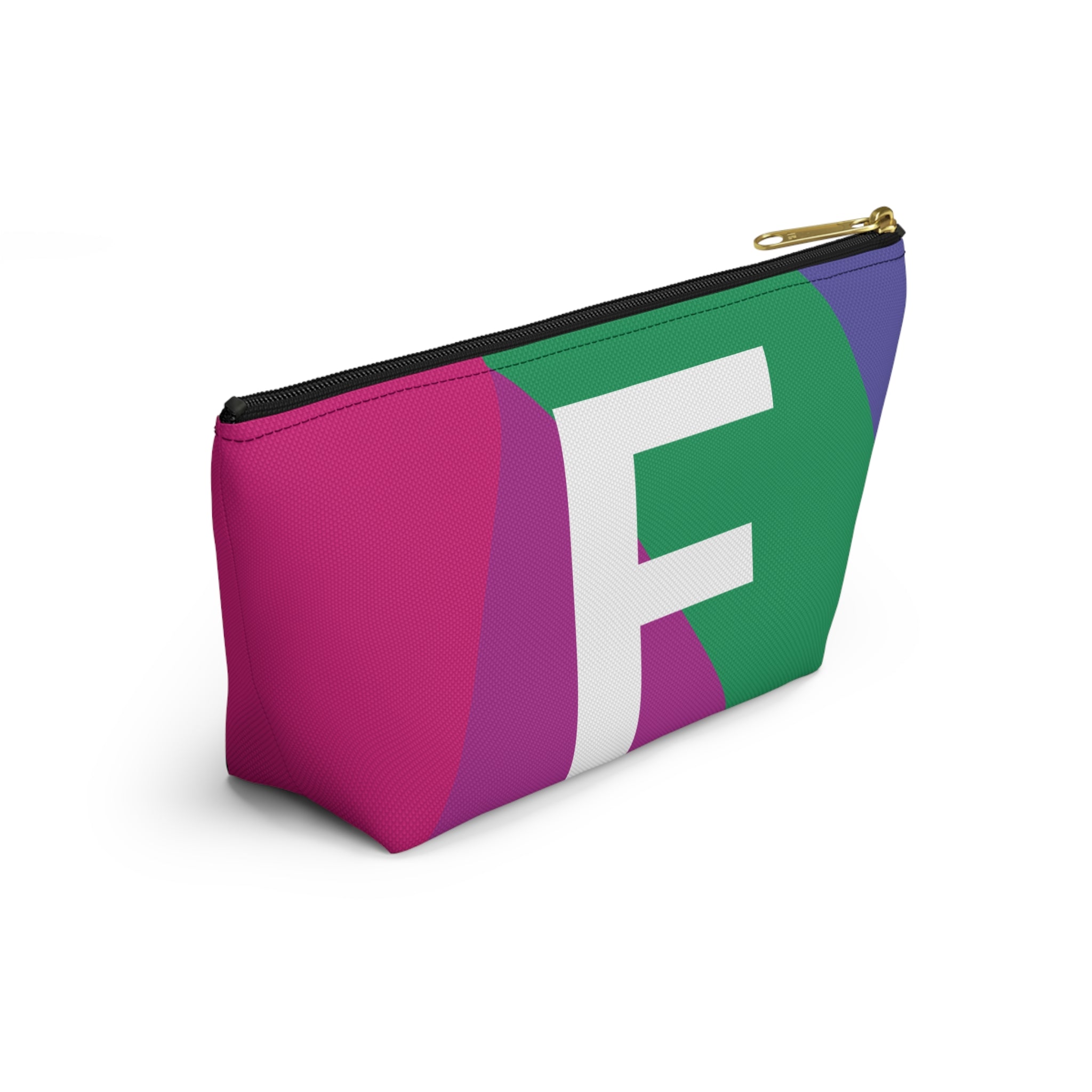 Initials Colorblock Accessory Pouch — Monogram F T-Bottom Cosmetic Bag