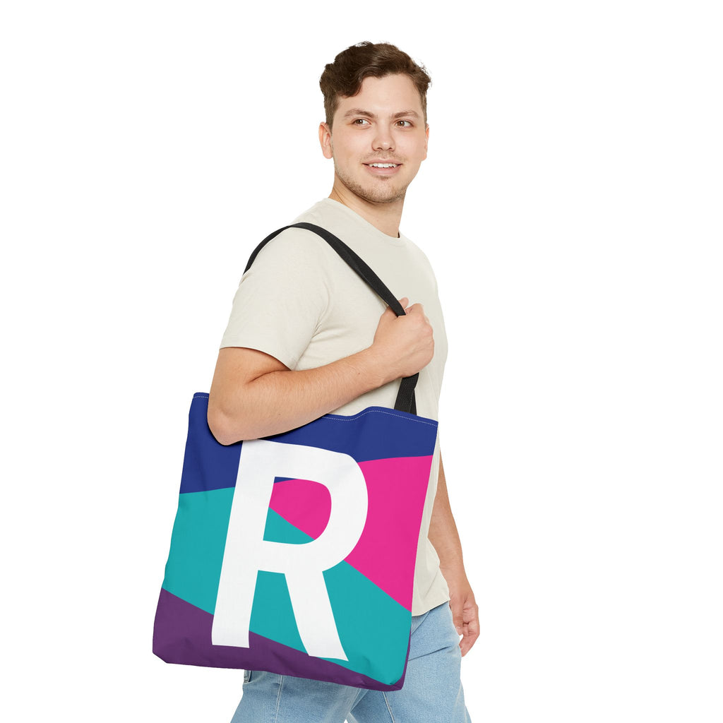 Monogram 'R' Colorblock Tote Bag — Personalized Initial R Shoulder Tote