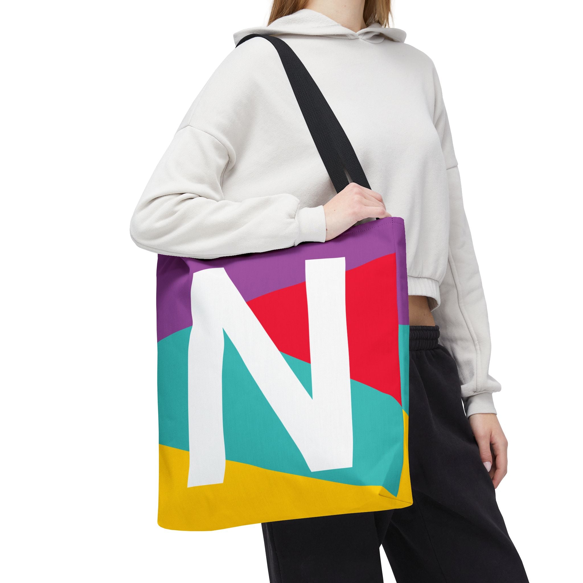 Monogram 'N' Colorblock Tote Bag — Personalized Initial N Shoulder Tote