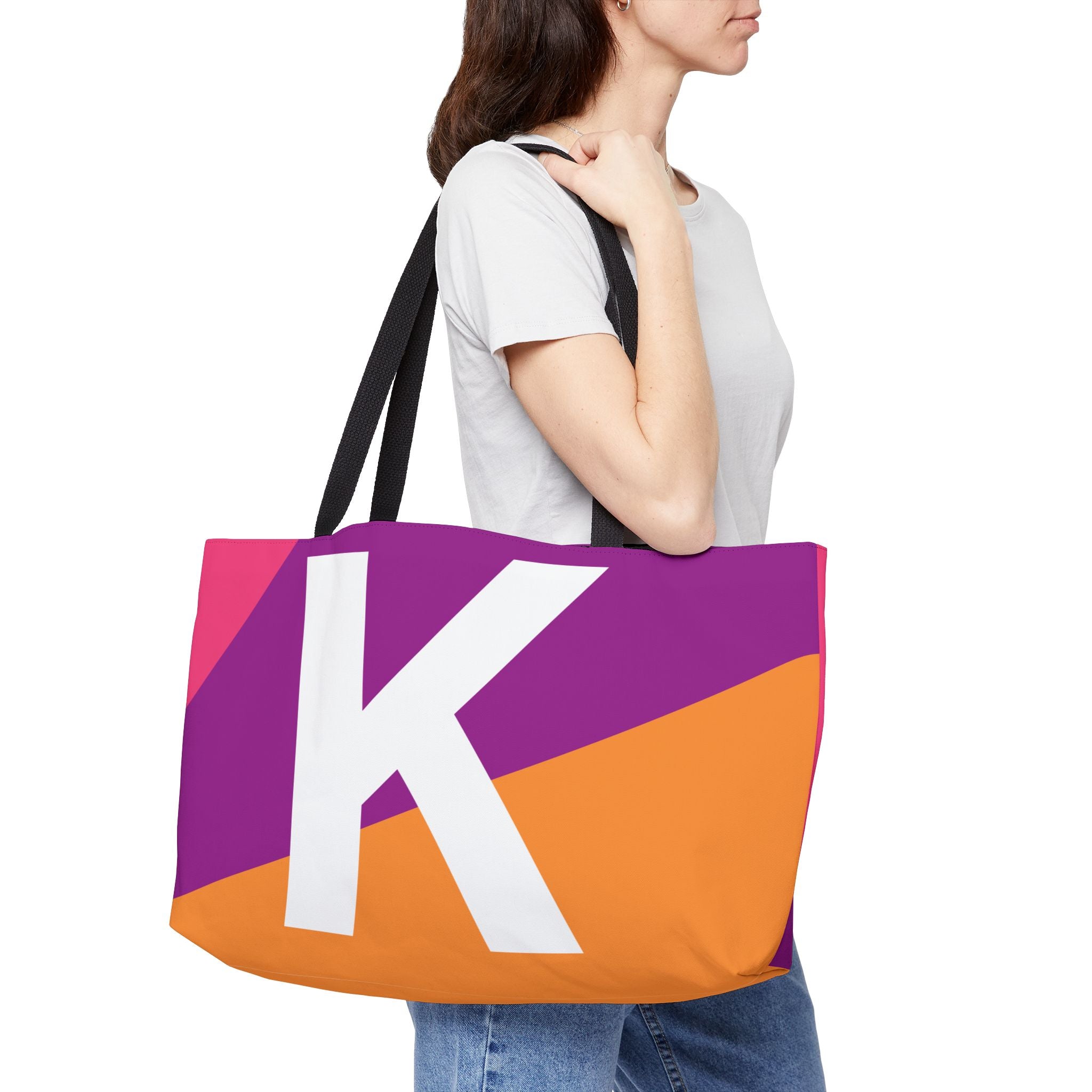 Personalized 'K' Colorblock Tote Bag — Monogram Weekender Tote