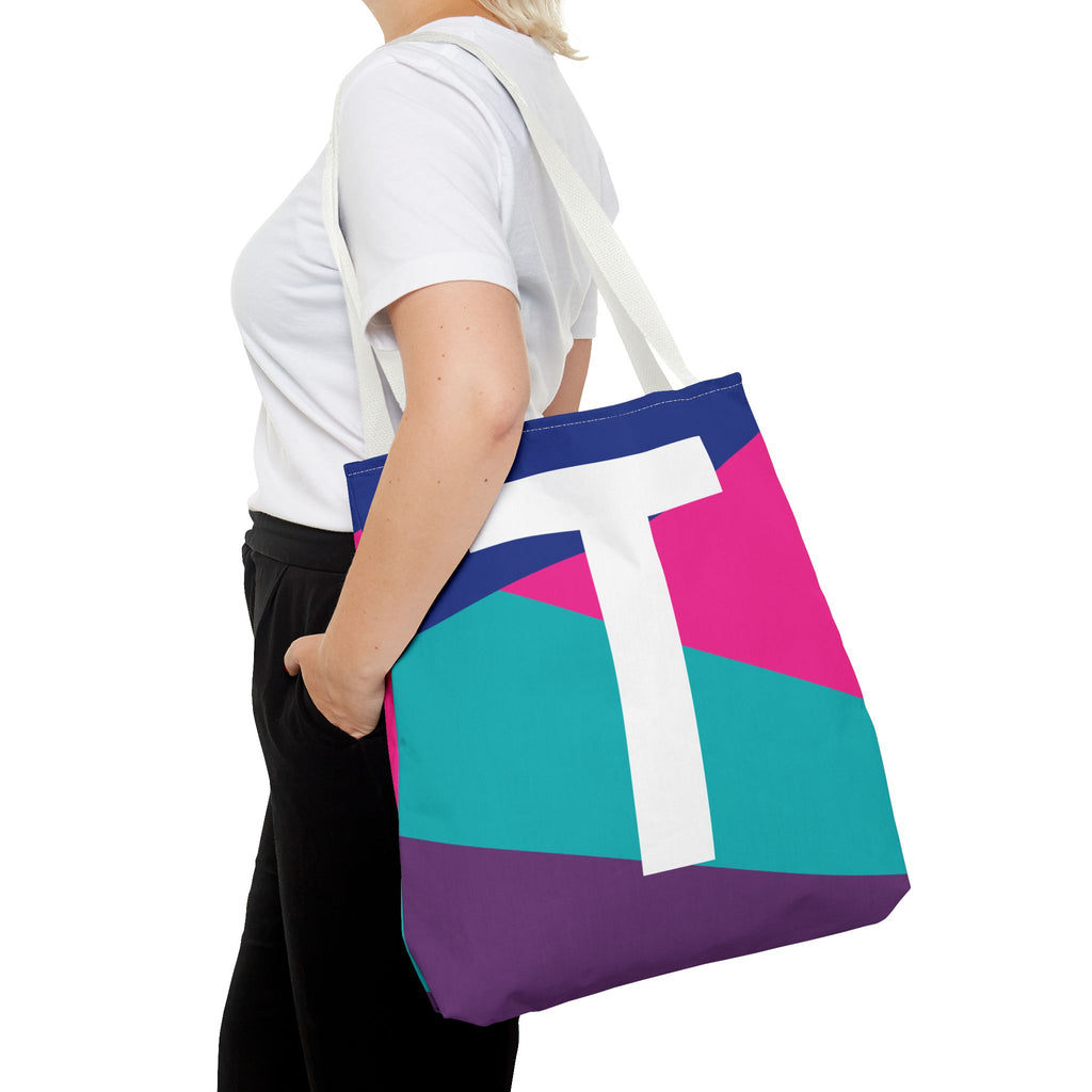 Monogram 'T' Colorblock Tote Bag — Personalized Initial T Shoulder Tote