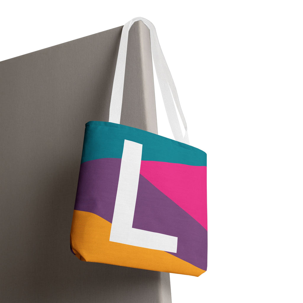 Monogram 'L' Colorblock Tote Bag — Personalized Initial L Shoulder Tote