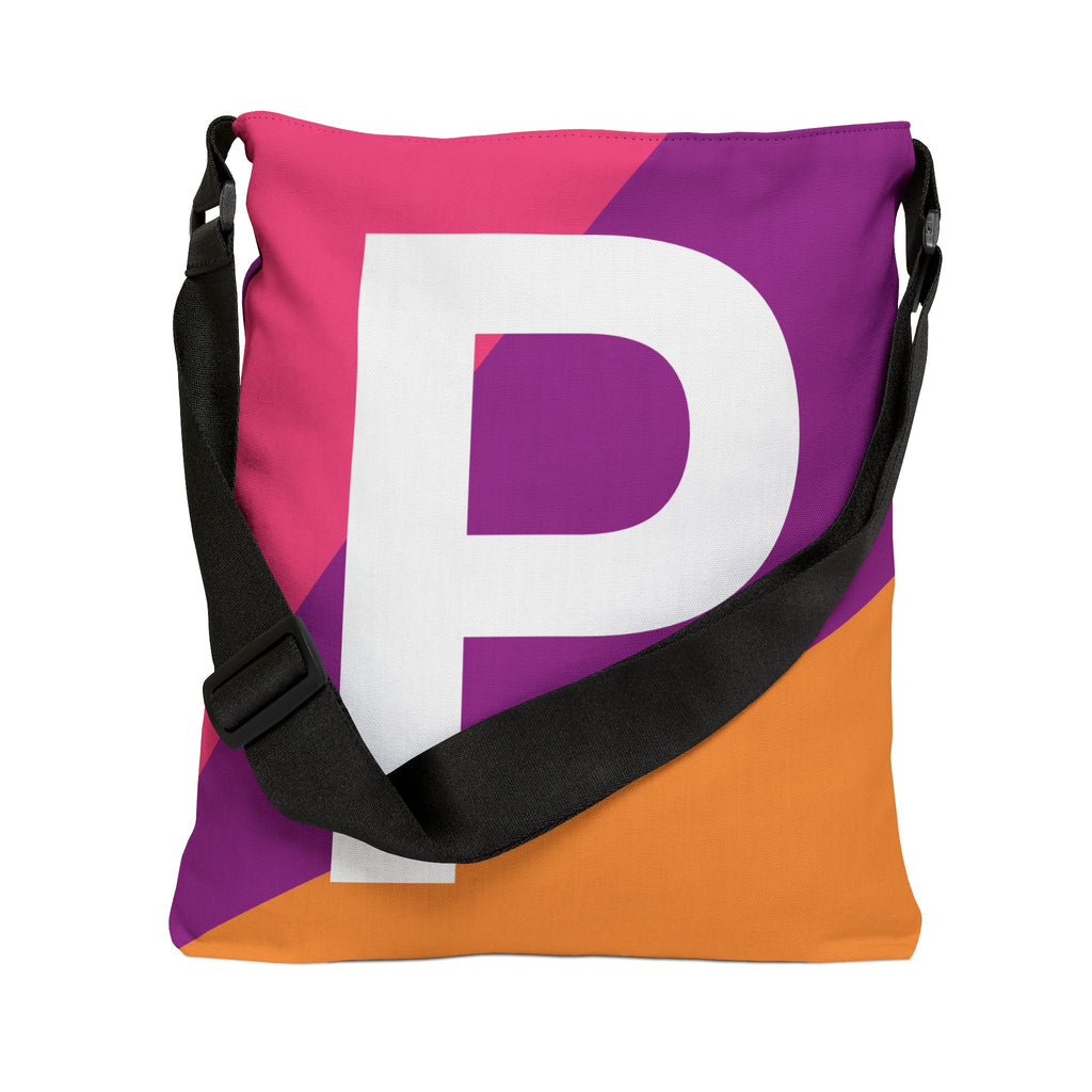 Initial Letter 'P' Colorblock Adjustable Tote Bag — Monogram Alphabet Shoulder Bag