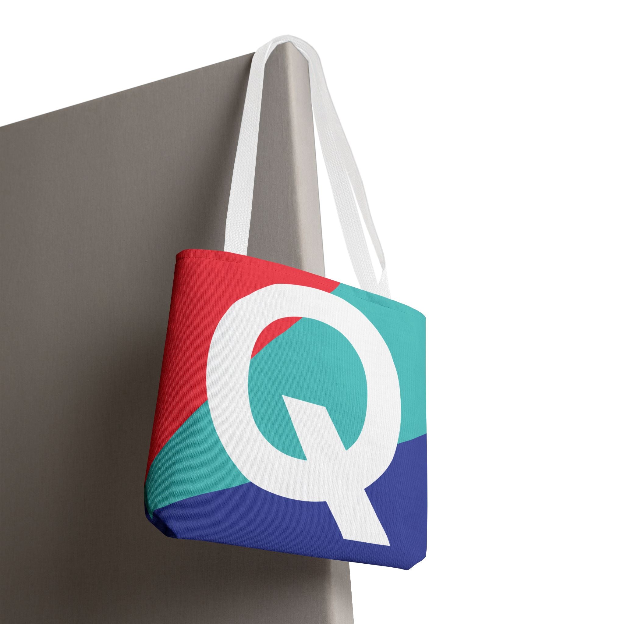 Monogram 'Q' Colorblock Tote Bag — Personalized Initial Q Shoulder Tote