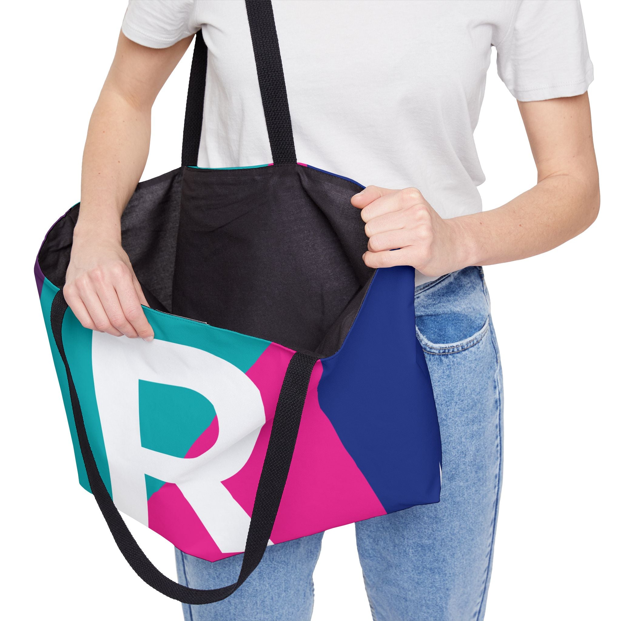Personalized 'R' Colorblock Tote Bag — Monogram Weekender Tote