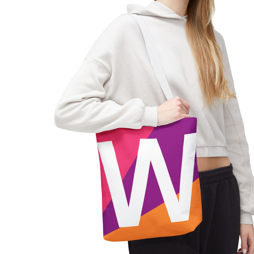 Monogram 'W' Colorblock Tote Bag — Personalized Initial W Shoulder Tote