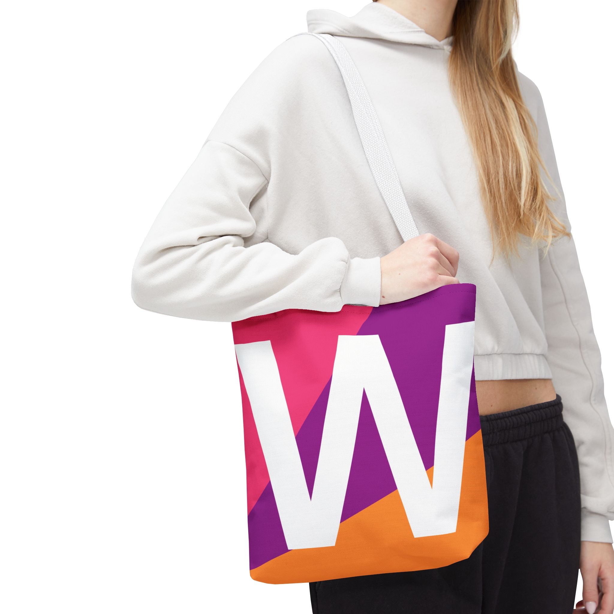 Monogram 'W' Colorblock Tote Bag — Personalized Initial W Shoulder Tote