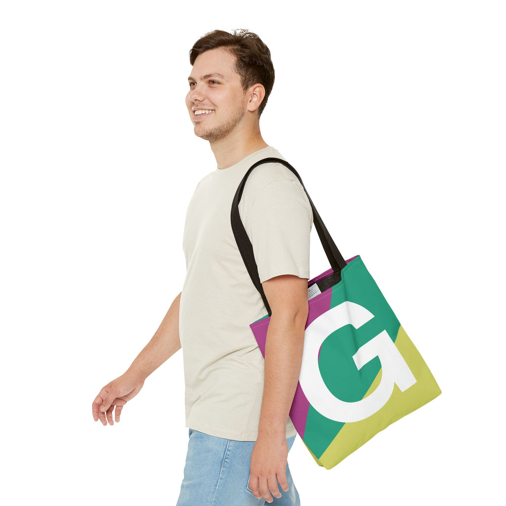Monogram 'G' Colorblock Tote Bag — Personalized Initial G Shoulder Tote