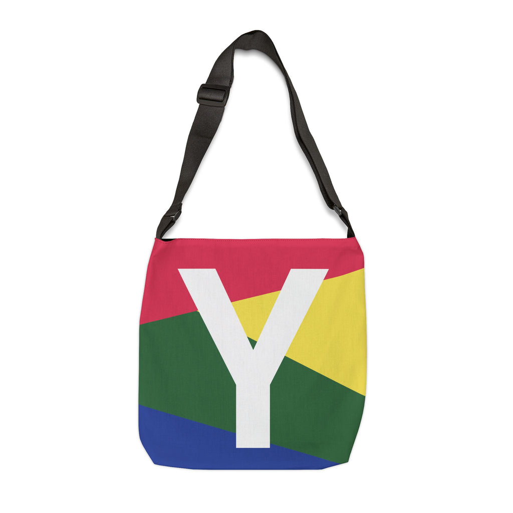 Initial Letter 'Y' Colorblock Adjustable Tote Bag — Monogram Alphabet Shoulder Bag