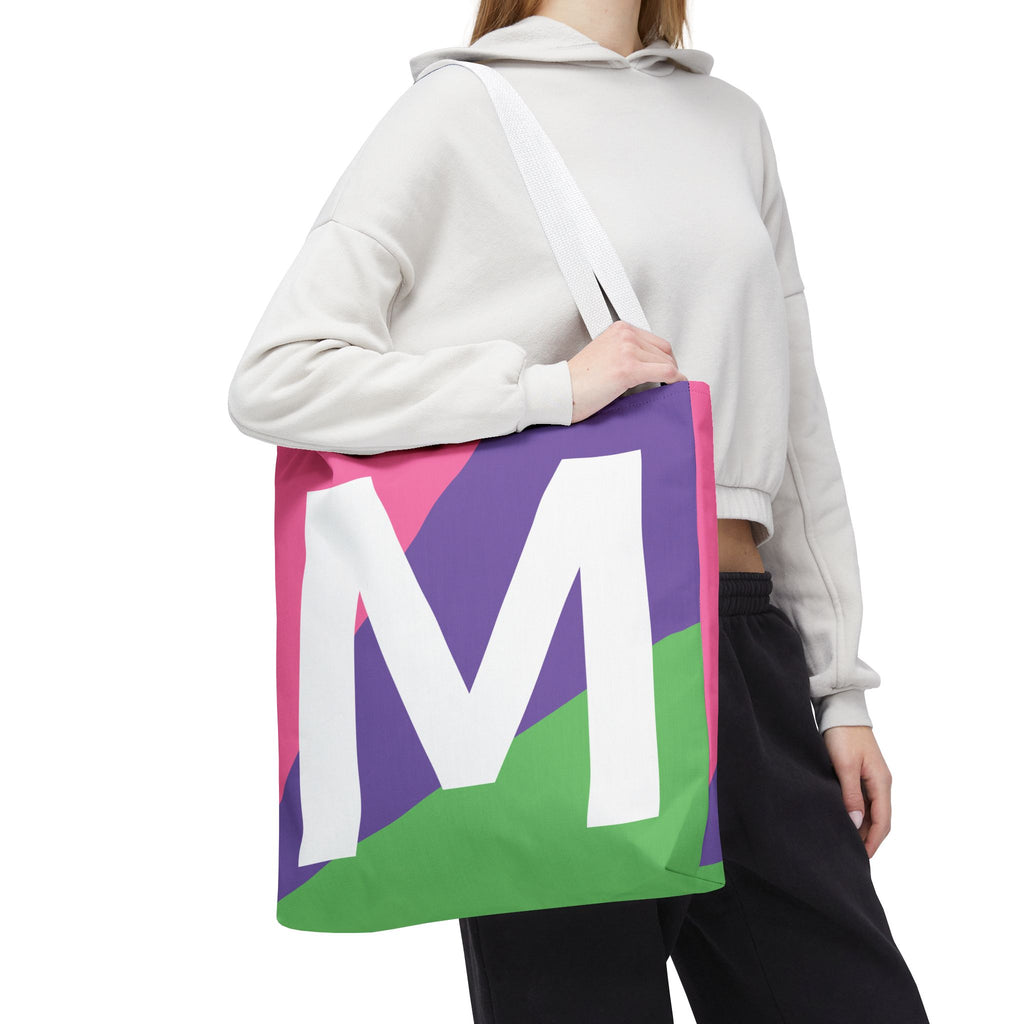 Monogram 'M' Colorblock Tote Bag — Personalized Initial M Shoulder Tote
