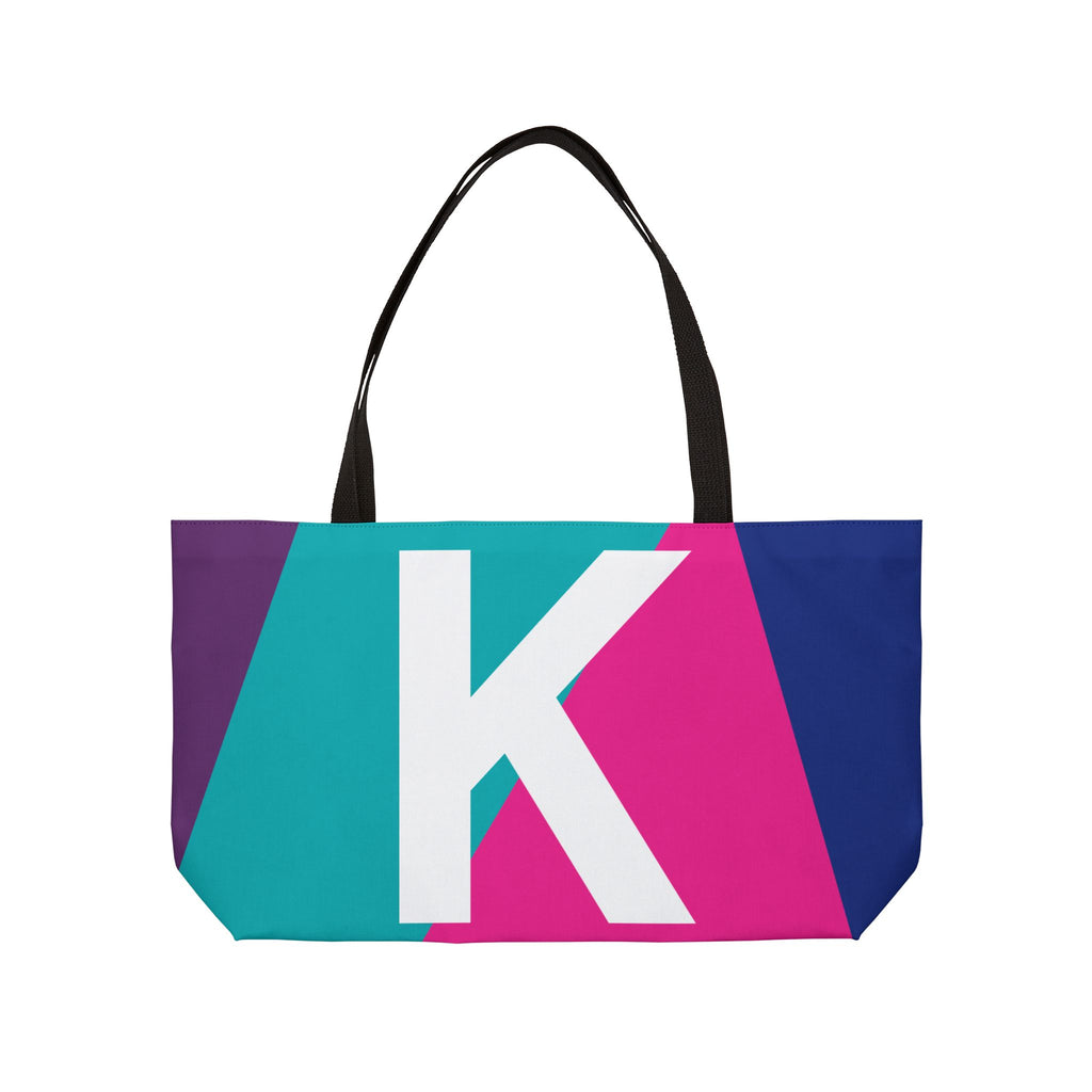 Personalized 'K' Colorblock Tote Bag — Monogram Weekender Tote