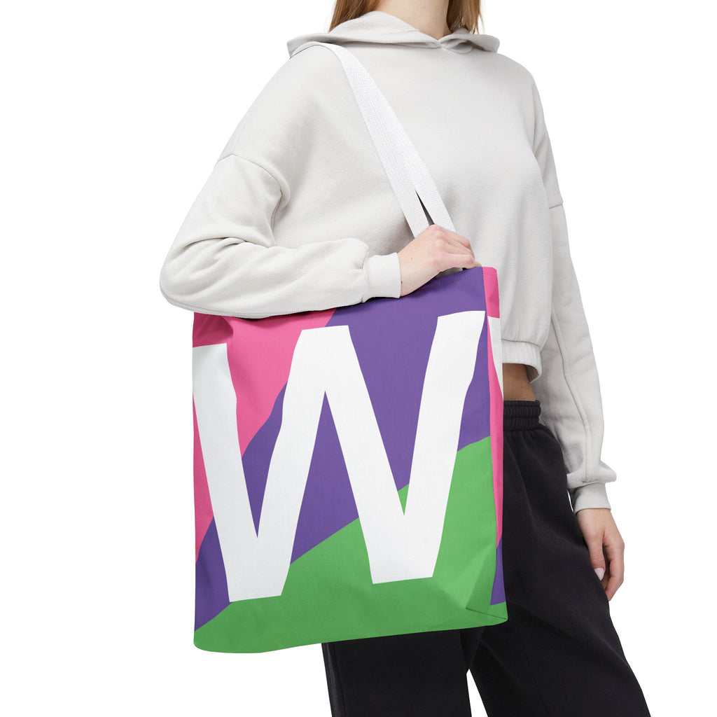 Monogram 'W' Colorblock Tote Bag — Personalized Initial W Shoulder Tote