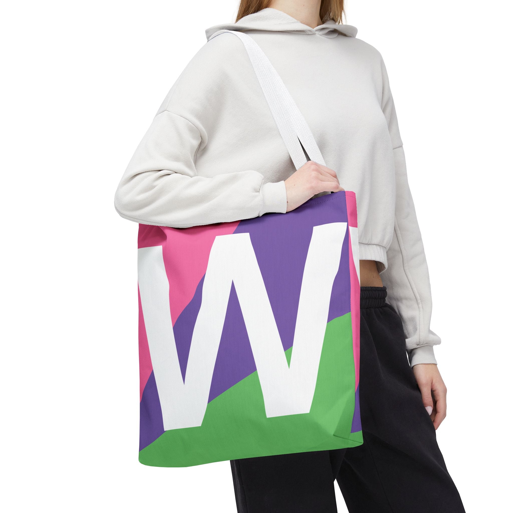 Monogram 'W' Colorblock Tote Bag — Personalized Initial W Shoulder Tote