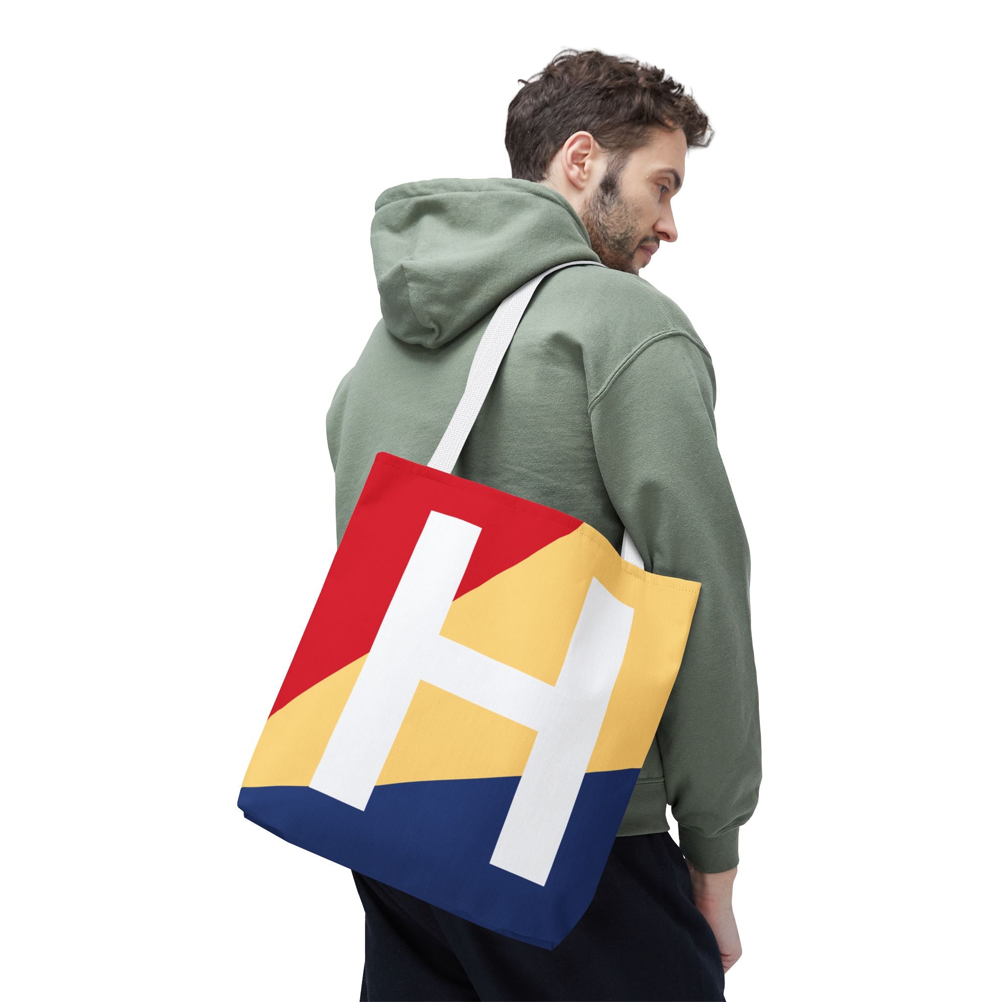 Monogram 'H' Colorblock Tote Bag — Personalized Initial H Shoulder Tote