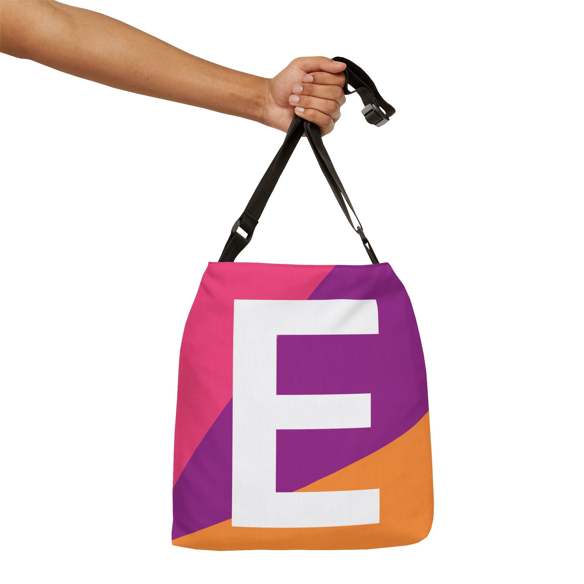 Initial Letter 'E' Colorblock Adjustable Tote Bag — Monogram Alphabet Shoulder Bag
