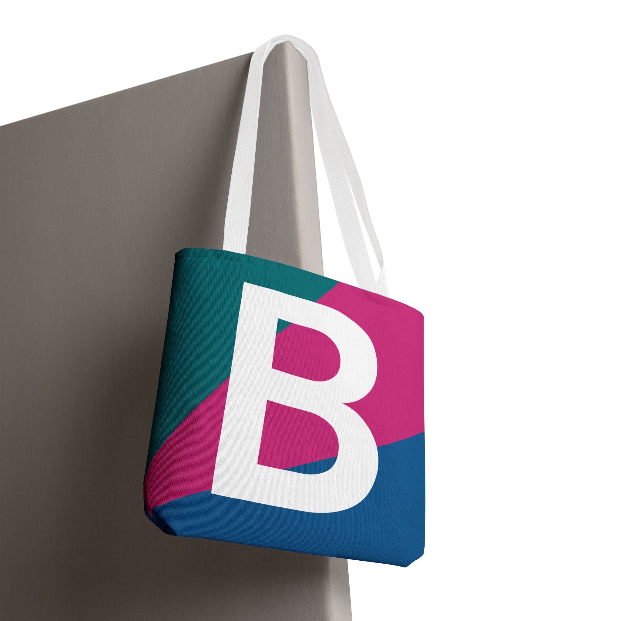 Monogram 'B' Colorblock Tote Bag — Personalized Initial B Shoulder Tote
