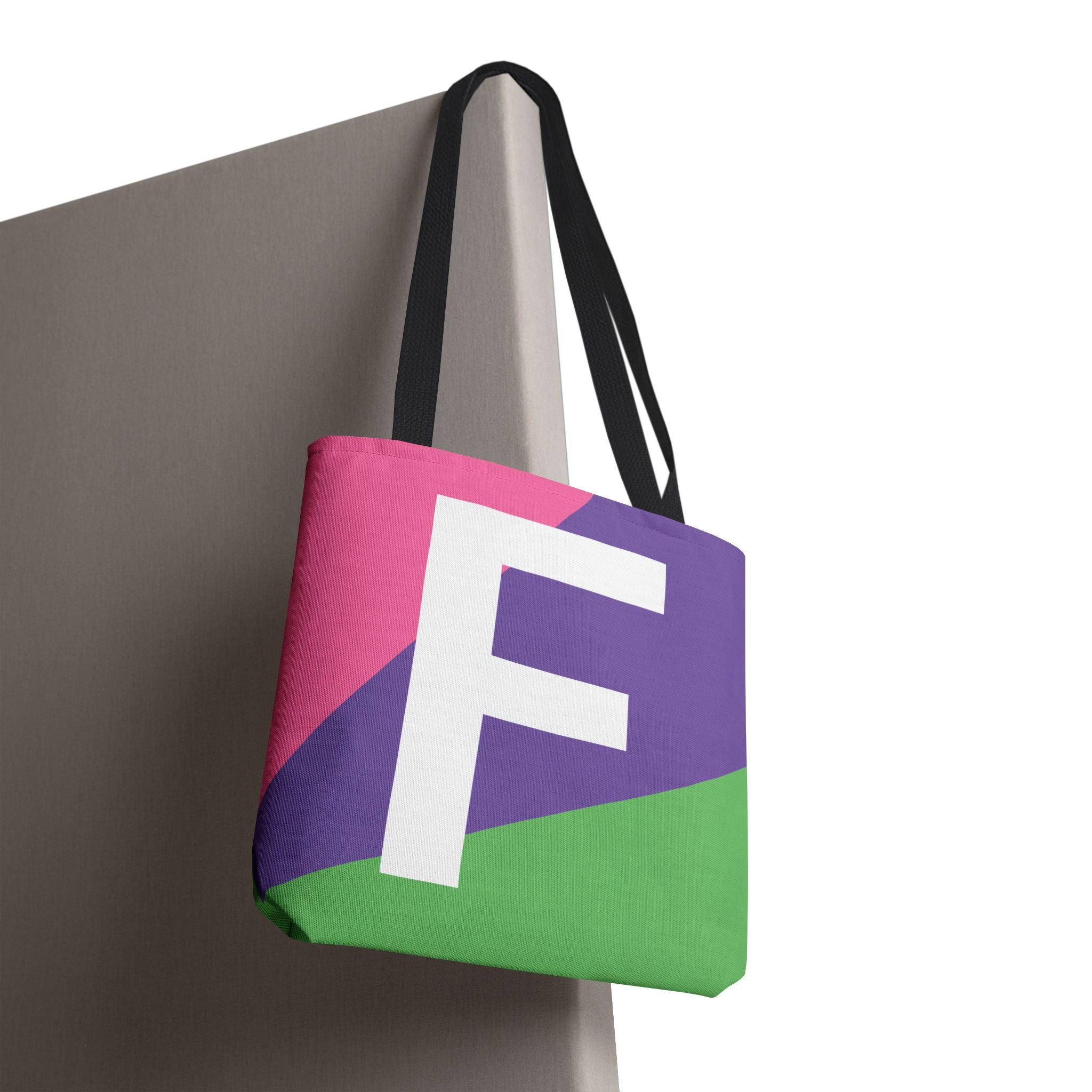 Monogram 'F' Colorblock Tote Bag — Personalized Initial F Shoulder Tote