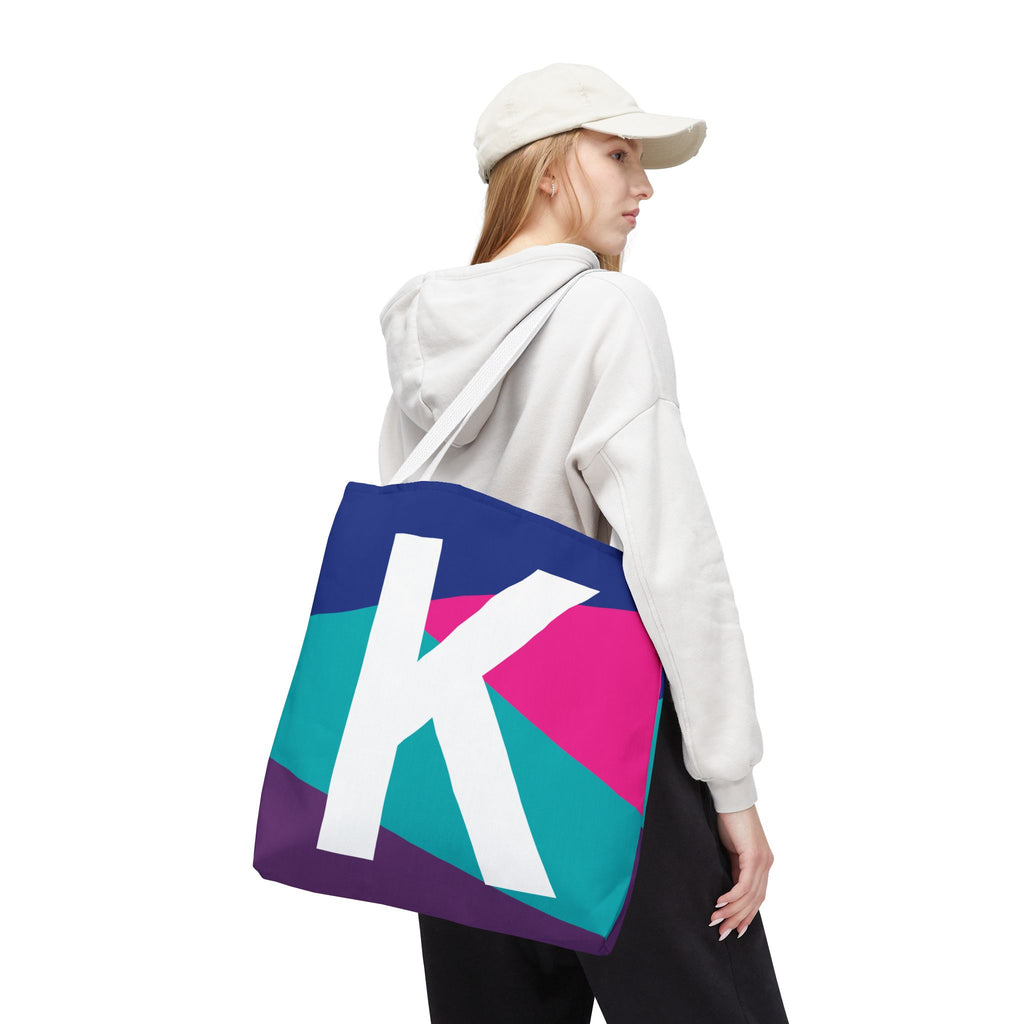 Monogram 'K' Colorblock Tote Bag — Personalized Initial K Shoulder Tote