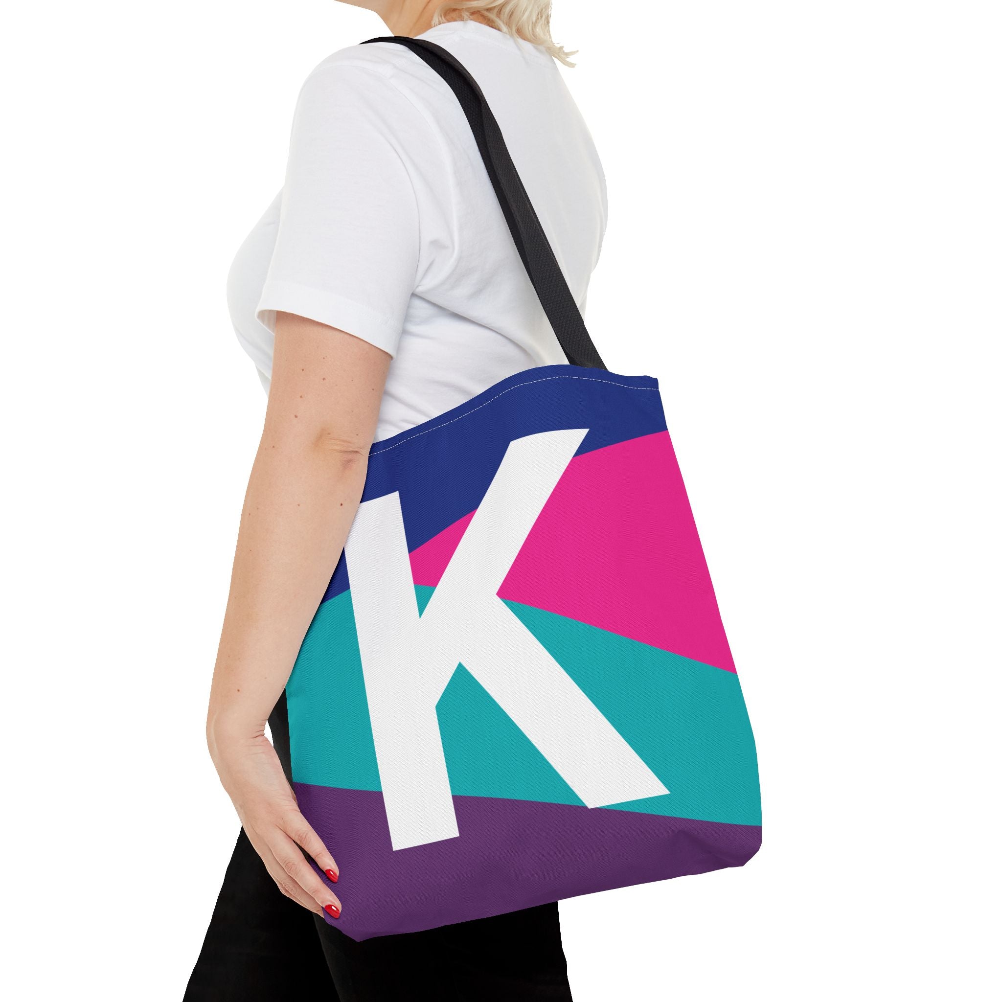 Monogram 'K' Colorblock Tote Bag — Personalized Initial K Shoulder Tote