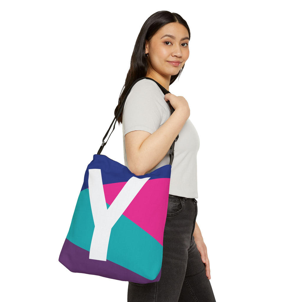 Initial Letter 'Y' Colorblock Adjustable Tote Bag — Monogram Alphabet Shoulder Bag