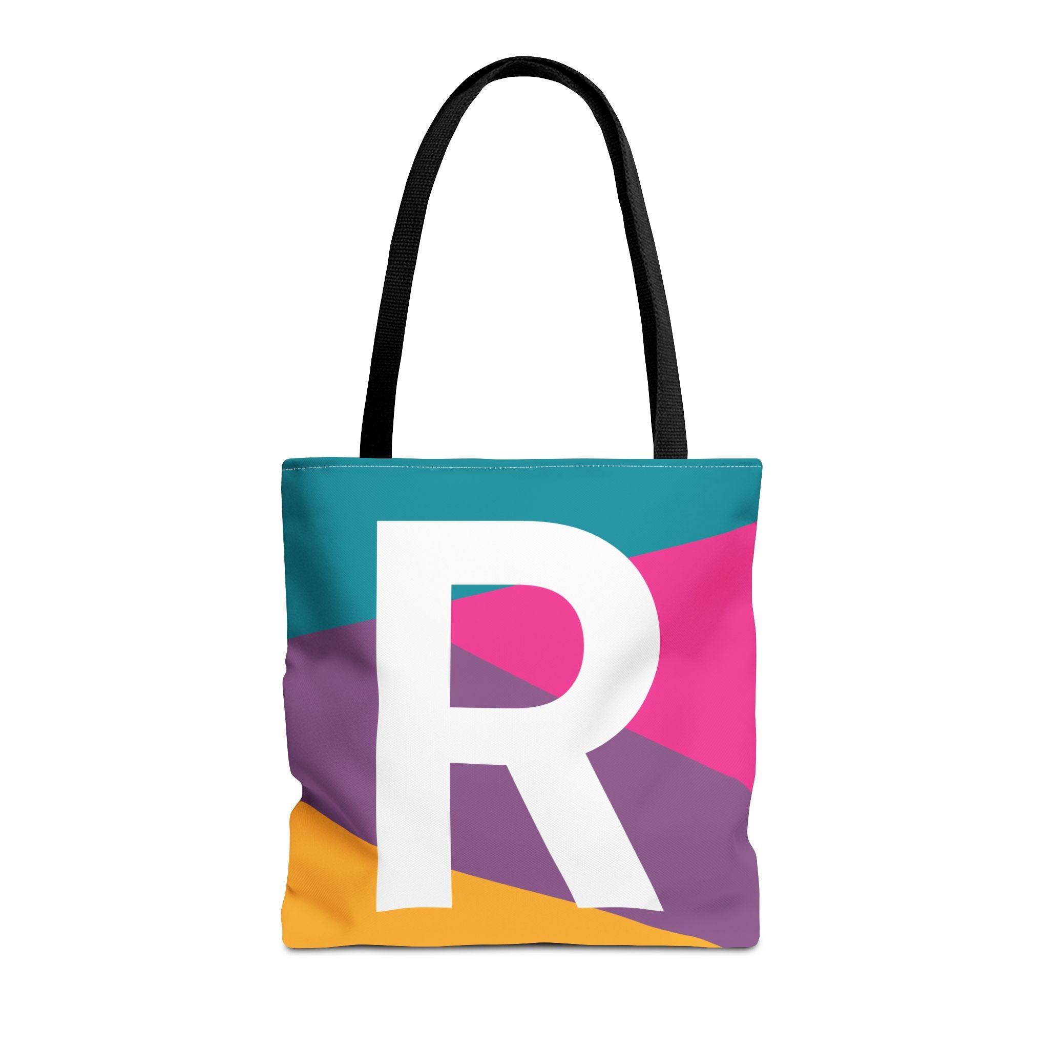 Monogram 'R' Colorblock Tote Bag — Personalized Initial R Shoulder Tote