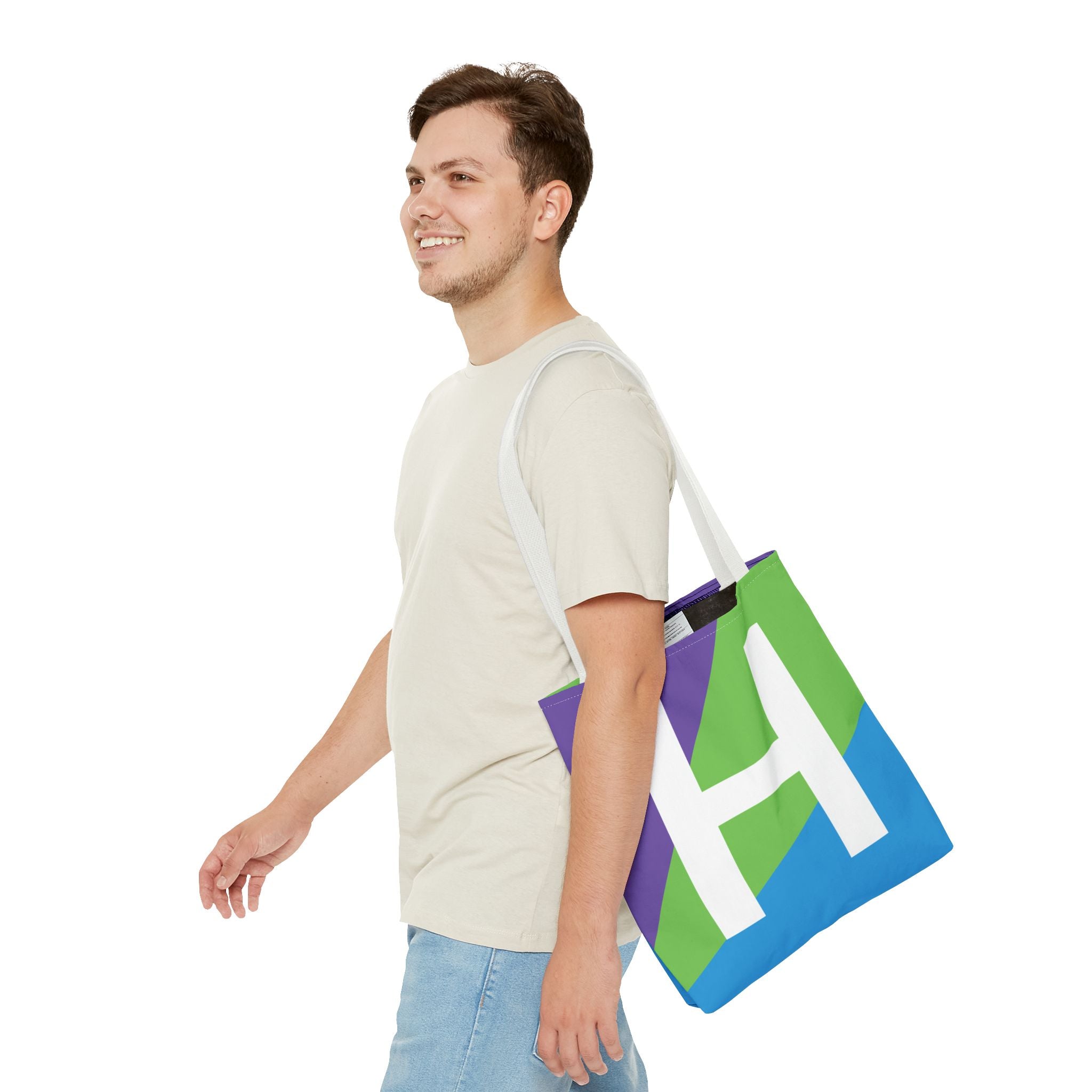 Monogram 'H' Colorblock Tote Bag — Personalized Initial H Shoulder Tote