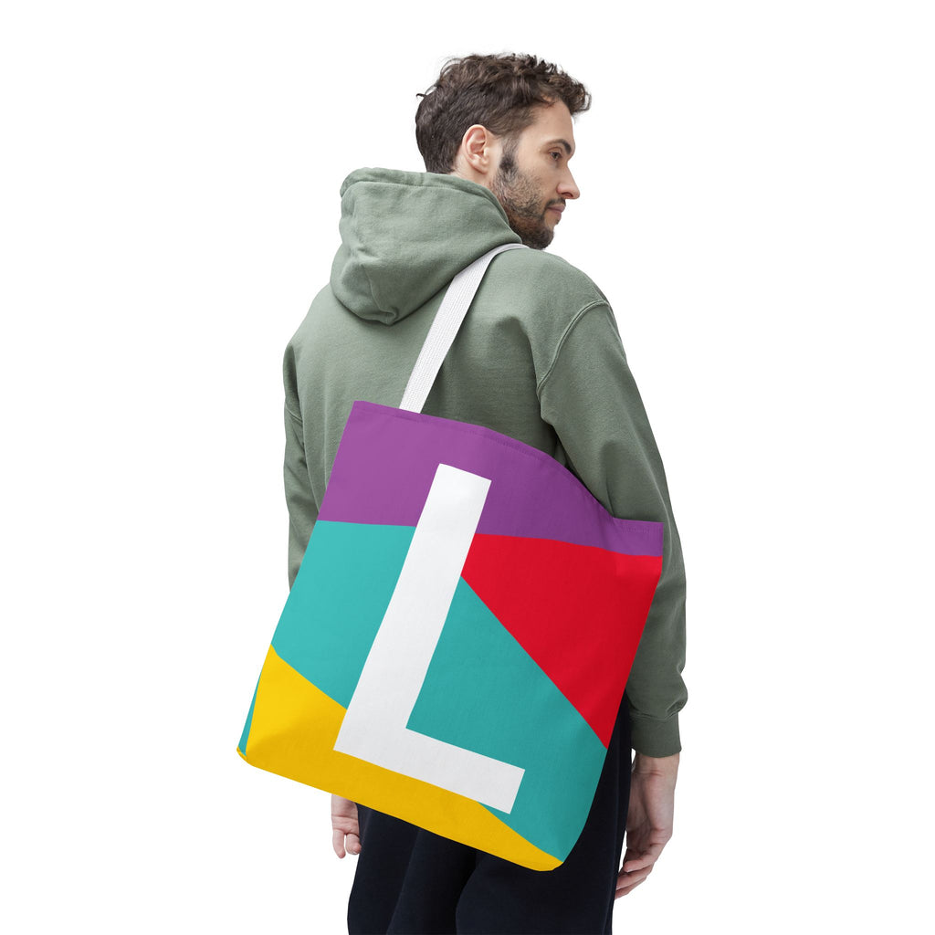 Monogram 'L' Colorblock Tote Bag — Personalized Initial L Shoulder Tote