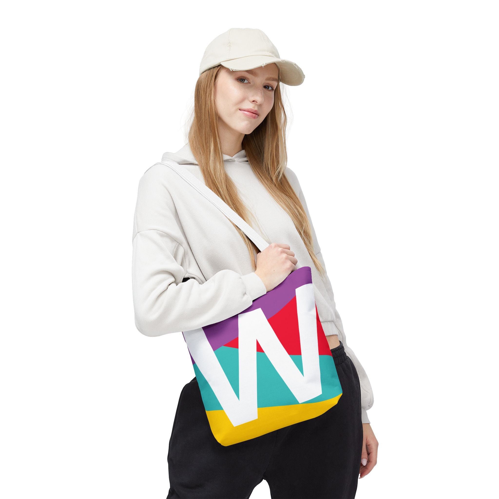 Monogram 'W' Colorblock Tote Bag — Personalized Initial W Shoulder Tote